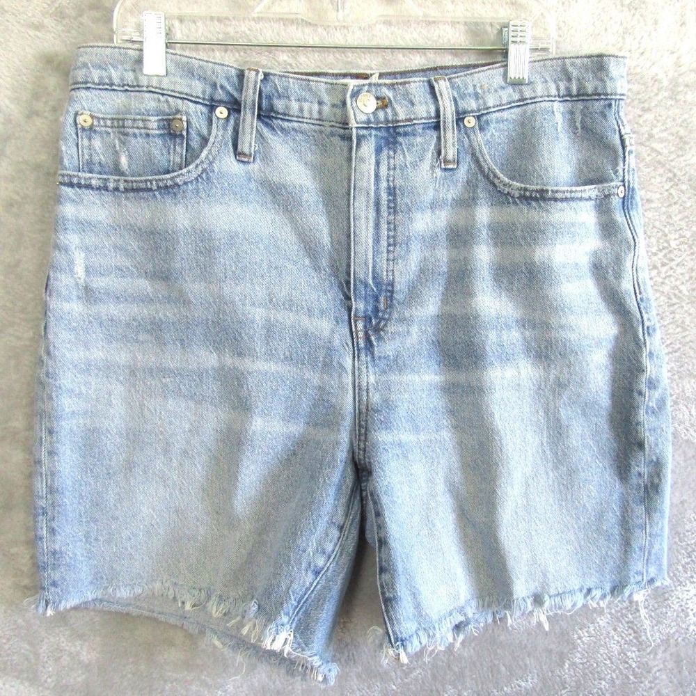 Madewell‎ High-Rise Denim Mid-Length Shorts Light Wash Raw Hem